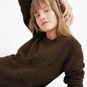 Madewell Thompson Pocket Pullover Sweater Heather Elm Green XXS
